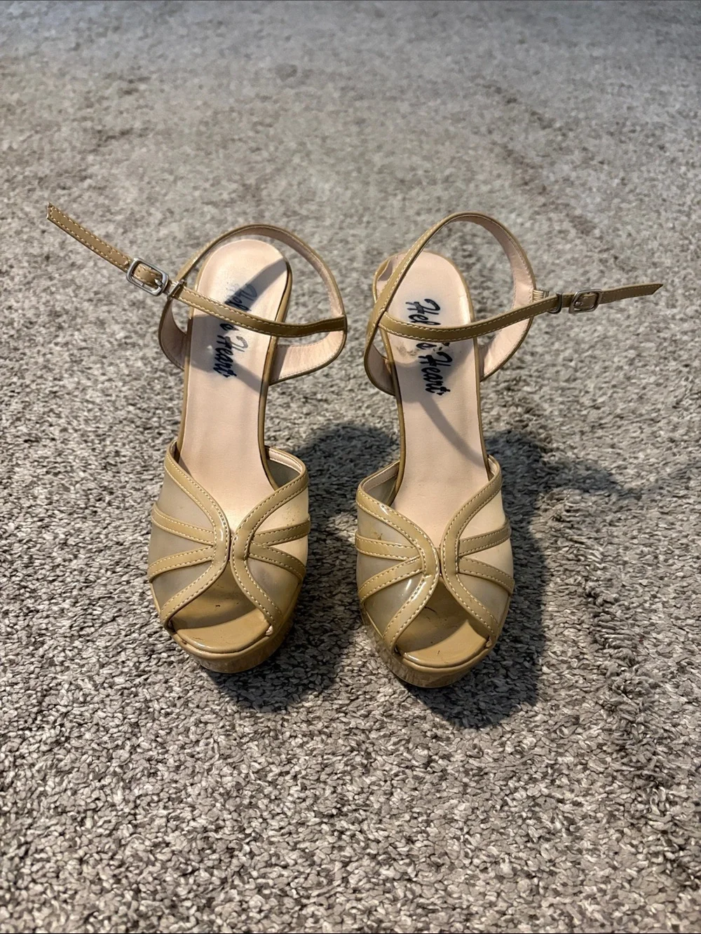 Helen’s heart -Strap Peep Toe Platform Heels in Beige
